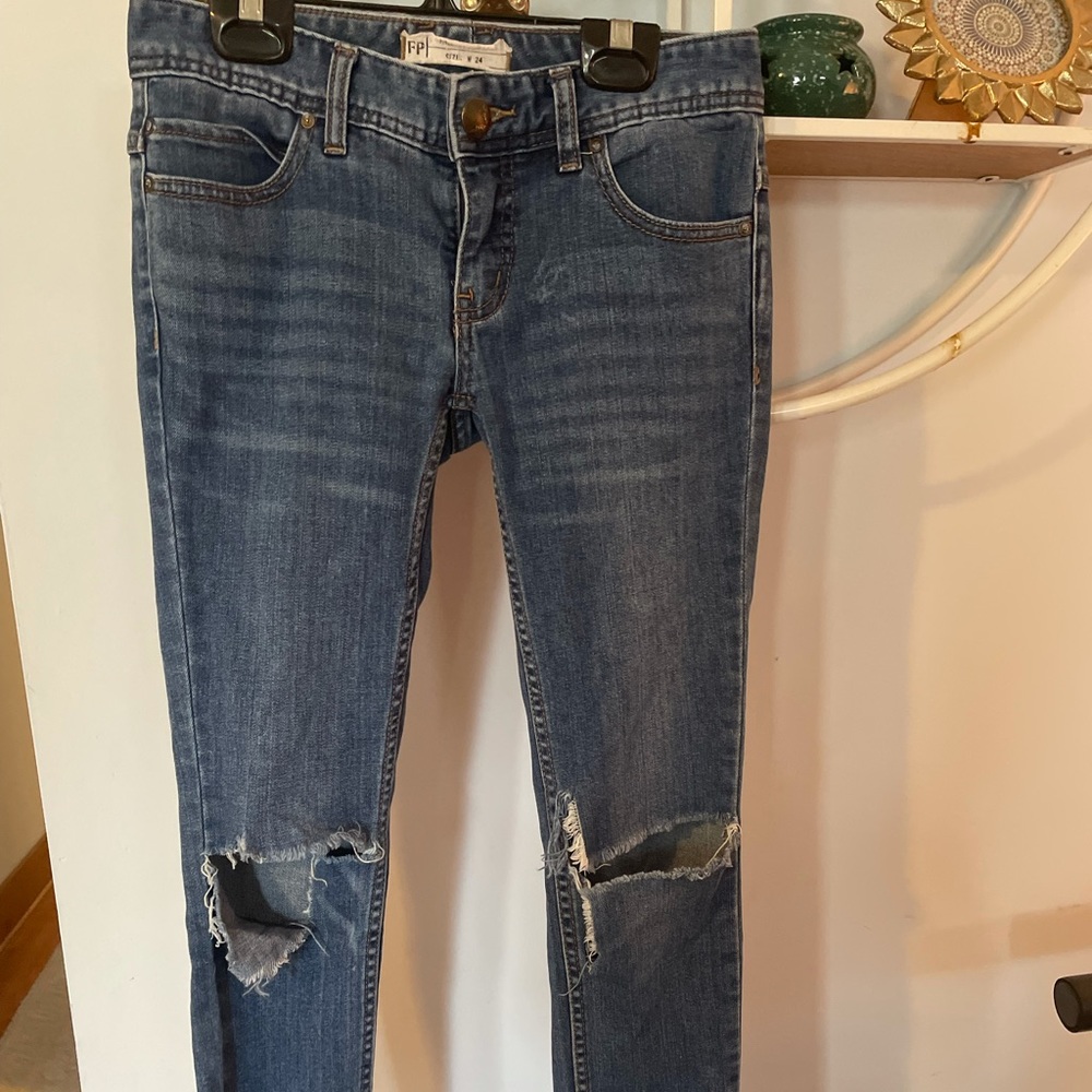 Free People FP Women's 24 Distressed Raw Denim Jeans